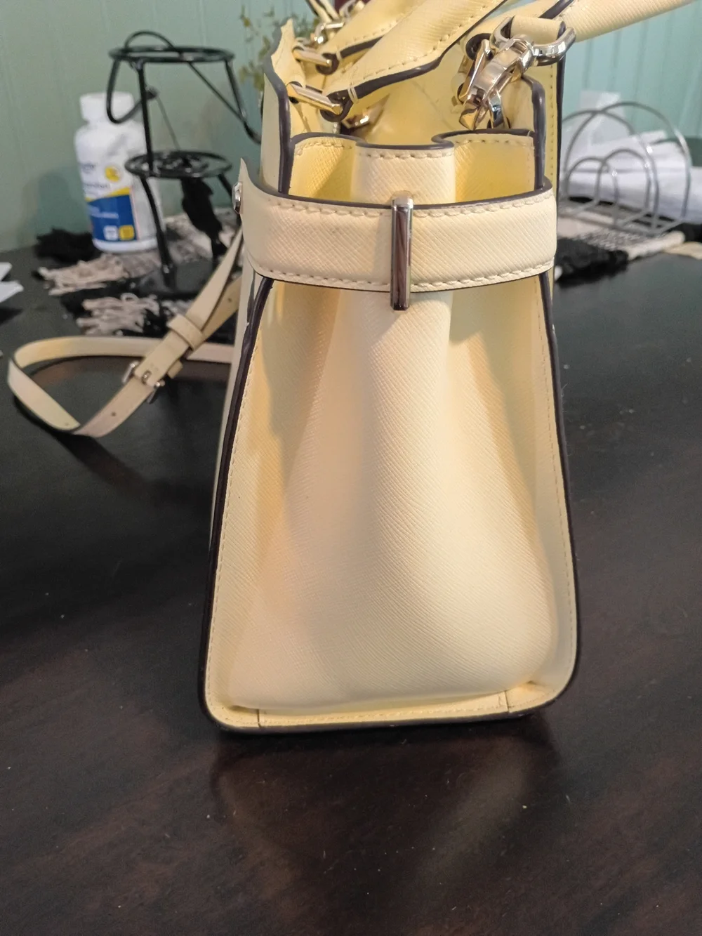 Kate Spade Staci Medium Satchel in a light yellow colorway.